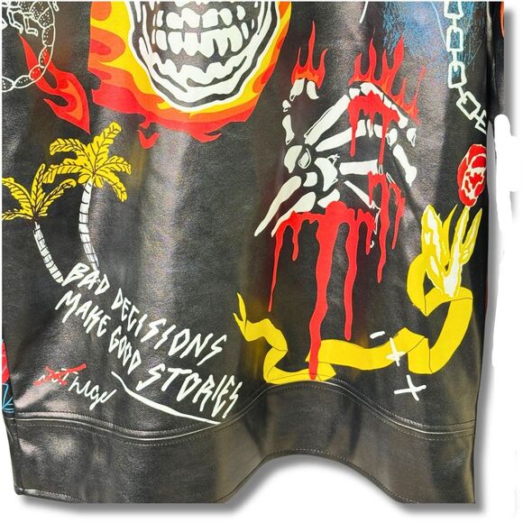 Reason Graffiti Print Moto Jacket Men’s Small Vegan Leather Streetwear Statement - Picture 8 of 14